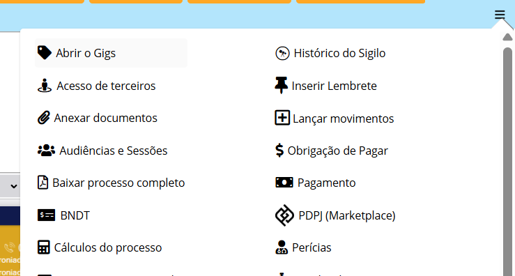 Menu do PJe com a opção Anexar documentos exibida na coluna esquerda.