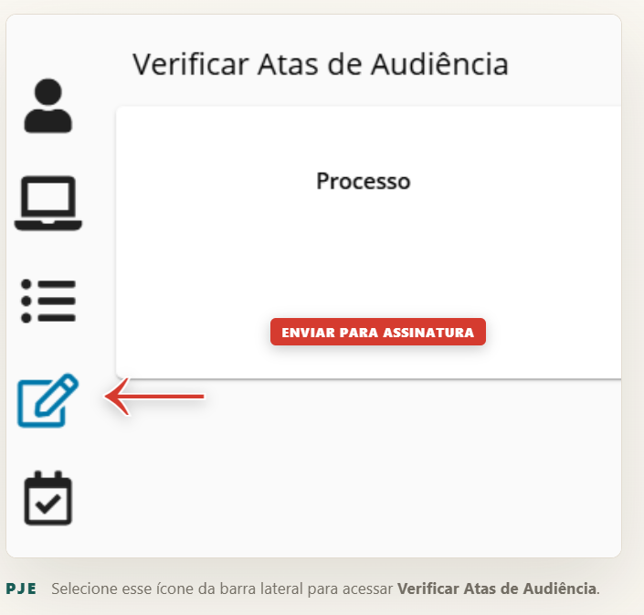 PJe com acesso à opção Verificar Atas de Audiência